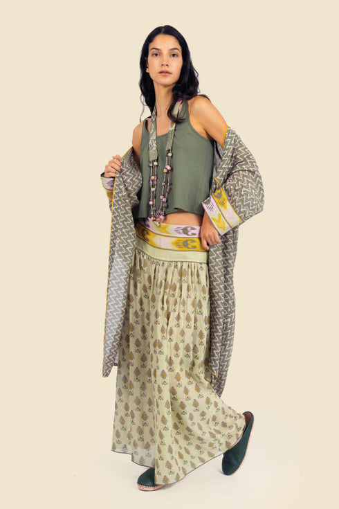 Super wide leg pants in printed cotton gauze with pockets